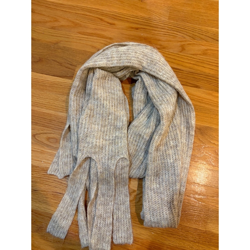 Anthropologie Oatmeal Heather Ribbed Knit Extra Long Fringe Scarf Wool Blend